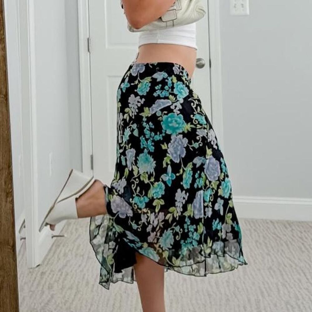 90s silk low rise fairy skirt with butterflies and flowers